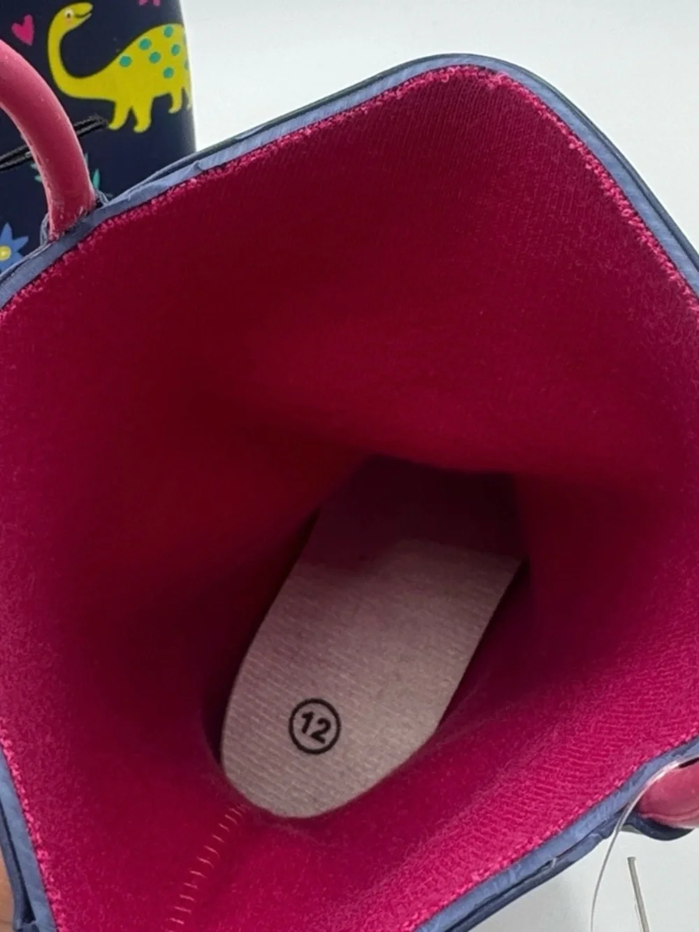 Kids Navy Dinosaur Rain Boots - Pink Trim Size 12